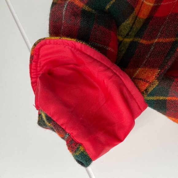 Vintage 70s Kohls Holiday Xmas Wool Plaid Button Down Shirt Dagger Collar | L/XL - Picture 15 of 16